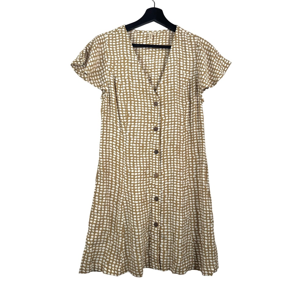Rip Curl Dress sz‎ XS Tan polka dot Button Front Flutter Sleeve Y2K boho